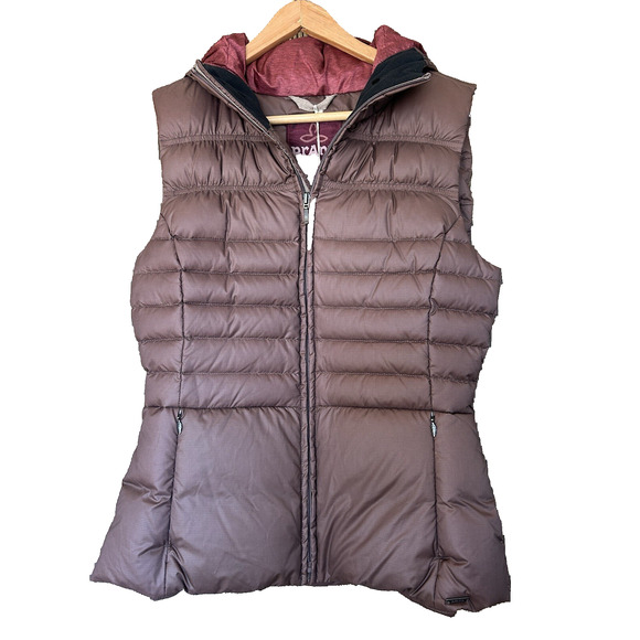 Prana Womens Miska Puffer Vest Brown Mauve Duck Down Hooded Gorpcore Size S NWT - Picture 1 of 16
